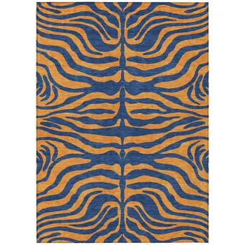 9' X 12' Navy Blue And Pink Animal Print Washable Indoor Outdoor Area Rug