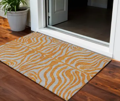 3' X 5' Copper And Gray Animal Print Washable Indoor Outdoor Area Rug