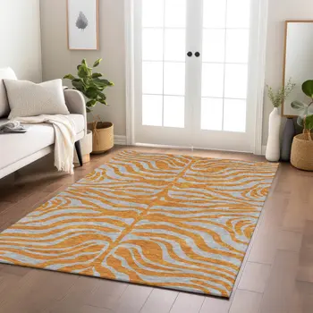 3' X 5' Copper And Gray Animal Print Washable Indoor Outdoor Area Rug