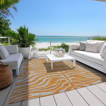 3' X 5' Copper And Gray Animal Print Washable Indoor Outdoor Area Rug