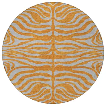 8' Copper And Gray Round Animal Print Washable Indoor Outdoor Area Rug