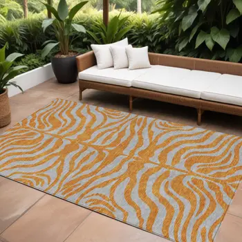 10' X 14' Copper And Gray Animal Print Washable Indoor Outdoor Area Rug