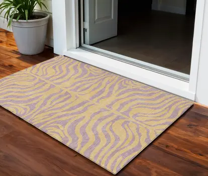 3' X 5' Peach And Purple Animal Print Washable Indoor Outdoor Area Rug