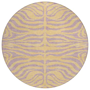 8' Peach And Purple Round Animal Print Washable Indoor Outdoor Area Rug