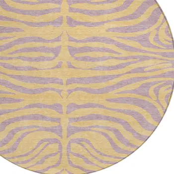 8' Peach And Purple Round Animal Print Washable Indoor Outdoor Area Rug