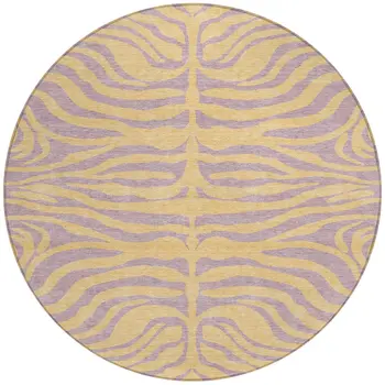8' Peach And Purple Round Animal Print Washable Indoor Outdoor Area Rug