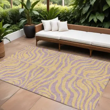 10' X 14' Peach And Purple Animal Print Washable Indoor Outdoor Area Rug