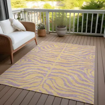 10' X 14' Peach And Purple Animal Print Washable Indoor Outdoor Area Rug
