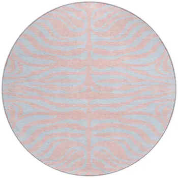 8' Pink And Gray Round Animal Print Washable Indoor Outdoor Area Rug