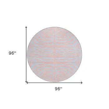 8' Pink And Gray Round Animal Print Washable Indoor Outdoor Area Rug