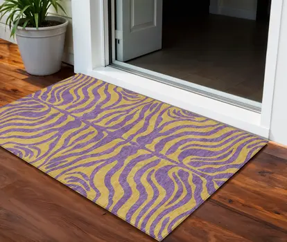 3' X 5' Purple And Copper Animal Print Washable Indoor Outdoor Area Rug