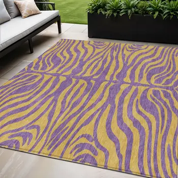 5' X 8' Purple And Copper Animal Print Washable Indoor Outdoor Area Rug
