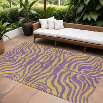 8' X 10' Purple And Copper Animal Print Washable Indoor Outdoor Area Rug