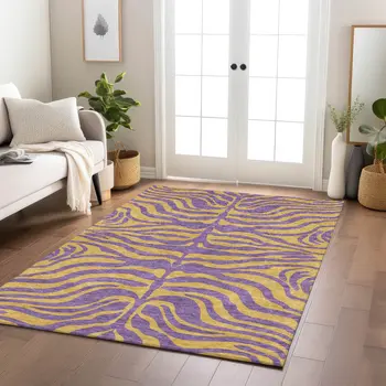 8' X 10' Purple And Copper Animal Print Washable Indoor Outdoor Area Rug
