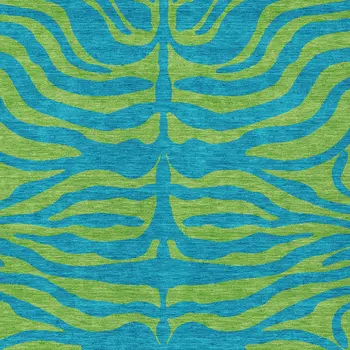 3' X 5' Teal Blue And Green Animal Print Washable Indoor Outdoor Area Rug