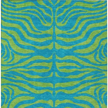 5' X 8' Teal Blue And Green Animal Print Washable Indoor Outdoor Area Rug