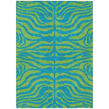 5' X 8' Teal Blue And Green Animal Print Washable Indoor Outdoor Area Rug