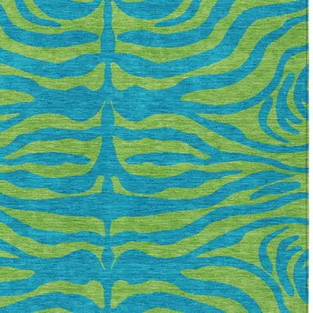 9' X 12' Teal Blue And Green Animal Print Washable Indoor Outdoor Area Rug