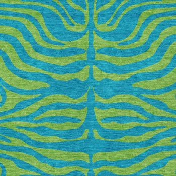 10' X 14' Teal Blue And Green Animal Print Washable Indoor Outdoor Area Rug