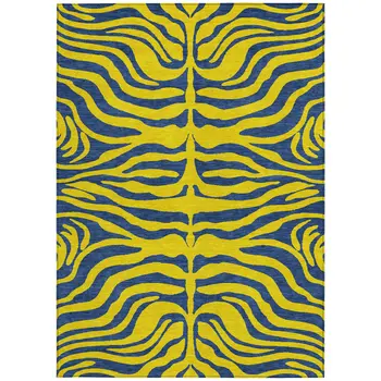 3' X 5' Yellow And Blue Animal Print Washable Indoor Outdoor Area Rug