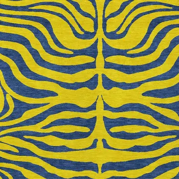 5' X 8' Yellow And Blue Animal Print Washable Indoor Outdoor Area Rug
