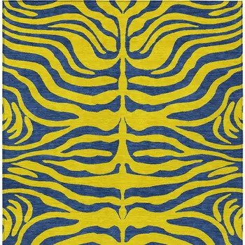 8' X 10' Yellow And Blue Animal Print Washable Indoor Outdoor Area Rug