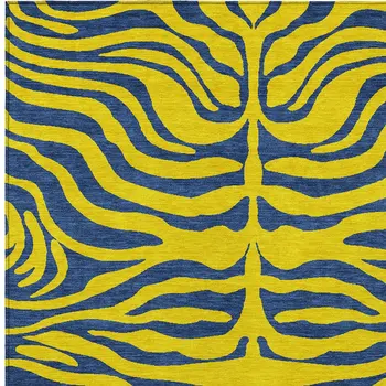 8' X 10' Yellow And Blue Animal Print Washable Indoor Outdoor Area Rug