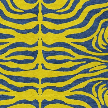 9' X 12' Yellow And Blue Animal Print Washable Indoor Outdoor Area Rug