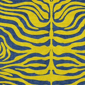 10' X 14' Yellow And Blue Animal Print Washable Indoor Outdoor Area Rug