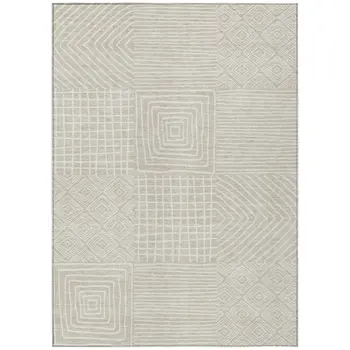 5' X 8' Beige And Ivory Geometric Washable Indoor Outdoor Area Rug