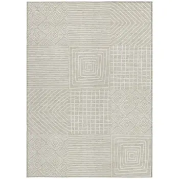 10' X 14' Beige And Ivory Geometric Washable Indoor Outdoor Area Rug