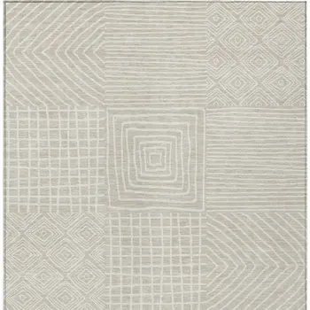 10' X 14' Beige And Ivory Geometric Washable Indoor Outdoor Area Rug
