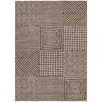 3' X 5' Brown And Ivory Geometric Washable Indoor Outdoor Area Rug