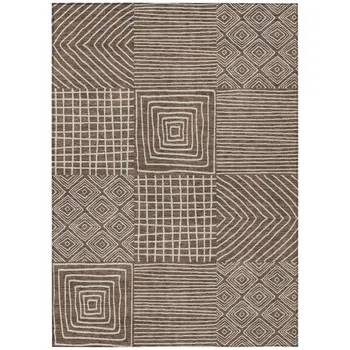 3' X 5' Brown And Ivory Geometric Washable Indoor Outdoor Area Rug