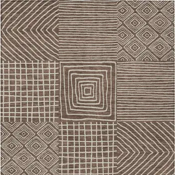 3' X 5' Brown And Ivory Geometric Washable Indoor Outdoor Area Rug