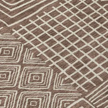 3' X 5' Brown And Ivory Geometric Washable Indoor Outdoor Area Rug