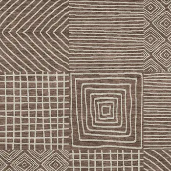 8' X 10' Brown And Ivory Geometric Washable Indoor Outdoor Area Rug