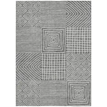 5' X 8' Charcoal And Ivory Geometric Washable Indoor Outdoor Area Rug