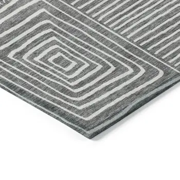 9' X 12' Charcoal And Ivory Geometric Washable Indoor Outdoor Area Rug