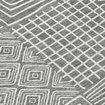 9' X 12' Charcoal And Ivory Geometric Washable Indoor Outdoor Area Rug