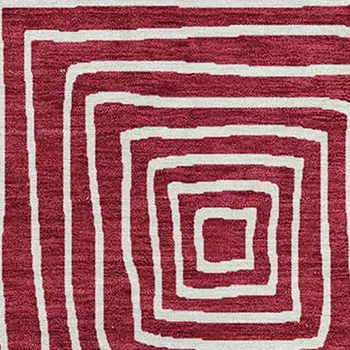 3' X 5' Red And Ivory Geometric Washable Indoor Outdoor Area Rug