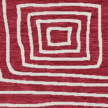 8' Red And Ivory Round Geometric Washable Indoor Outdoor Area Rug