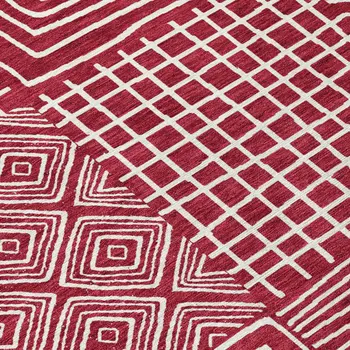 8' X 10' Red And Ivory Geometric Washable Indoor Outdoor Area Rug