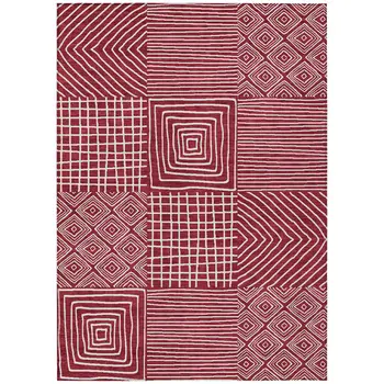 9' X 12' Red And Ivory Geometric Washable Indoor Outdoor Area Rug