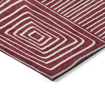 9' X 12' Red And Ivory Geometric Washable Indoor Outdoor Area Rug