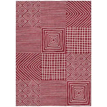 10' X 14' Red And Ivory Geometric Washable Indoor Outdoor Area Rug