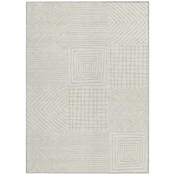 8' X 10' Ivory And Beige Geometric Washable Indoor Outdoor Area Rug