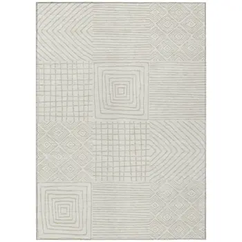 8' X 10' Ivory And Beige Geometric Washable Indoor Outdoor Area Rug