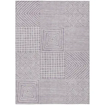 8' X 10' Lavender And Ivory Geometric Washable Indoor Outdoor Area Rug