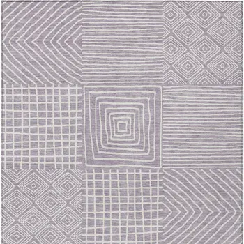 10' X 14' Lavender And Ivory Geometric Washable Indoor Outdoor Area Rug
